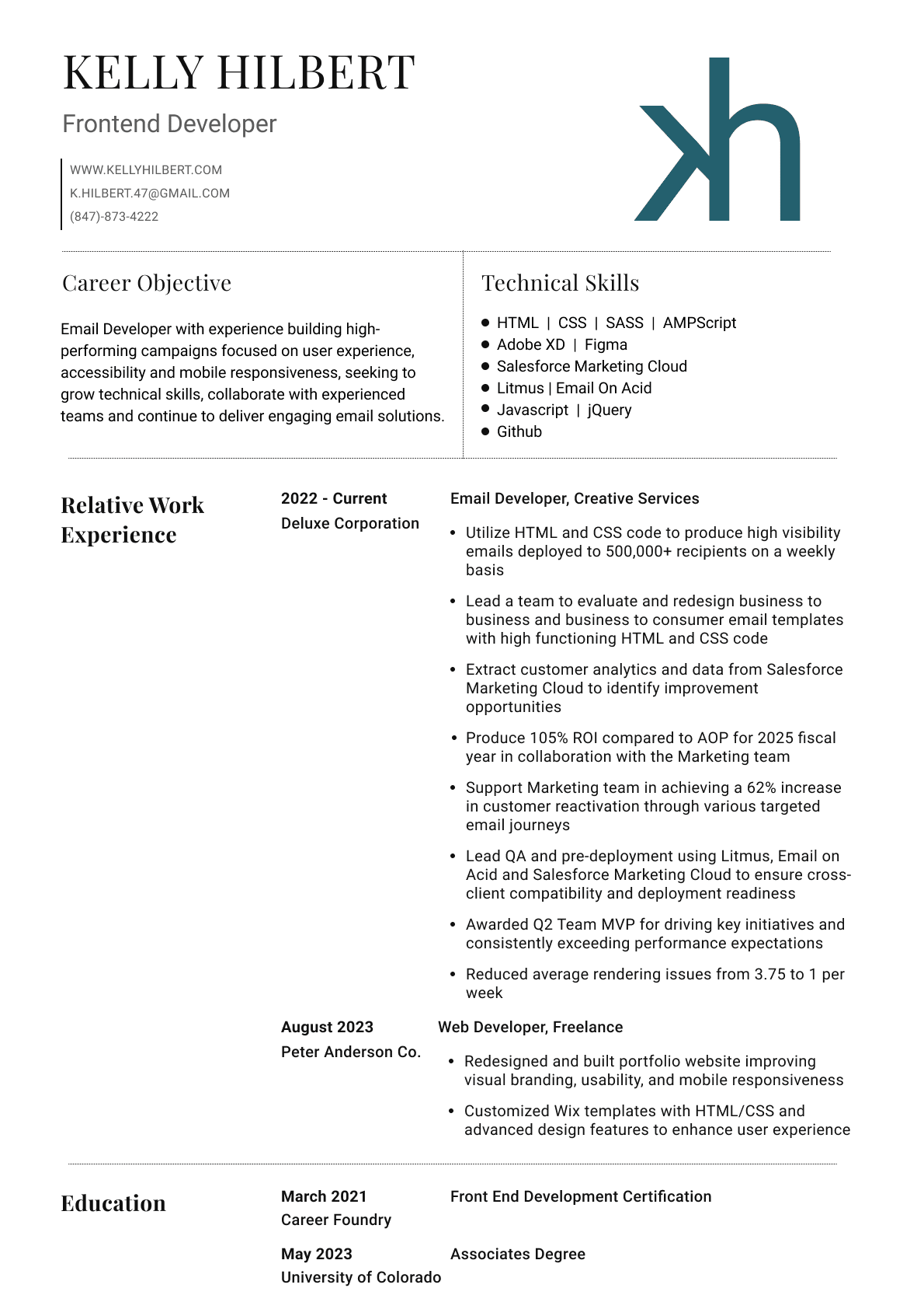Kelly Hilbert's resume
